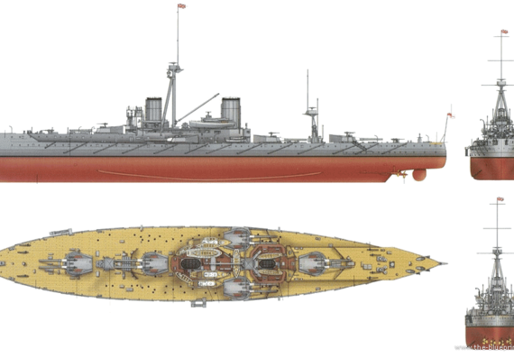 Корабль HMS Dreadnought [Battleship) (1907) - чертежи, габариты, рисунки